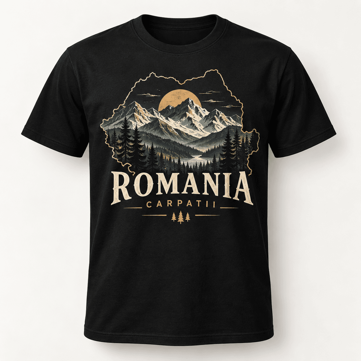 Tricou Romania Carpati, Negru